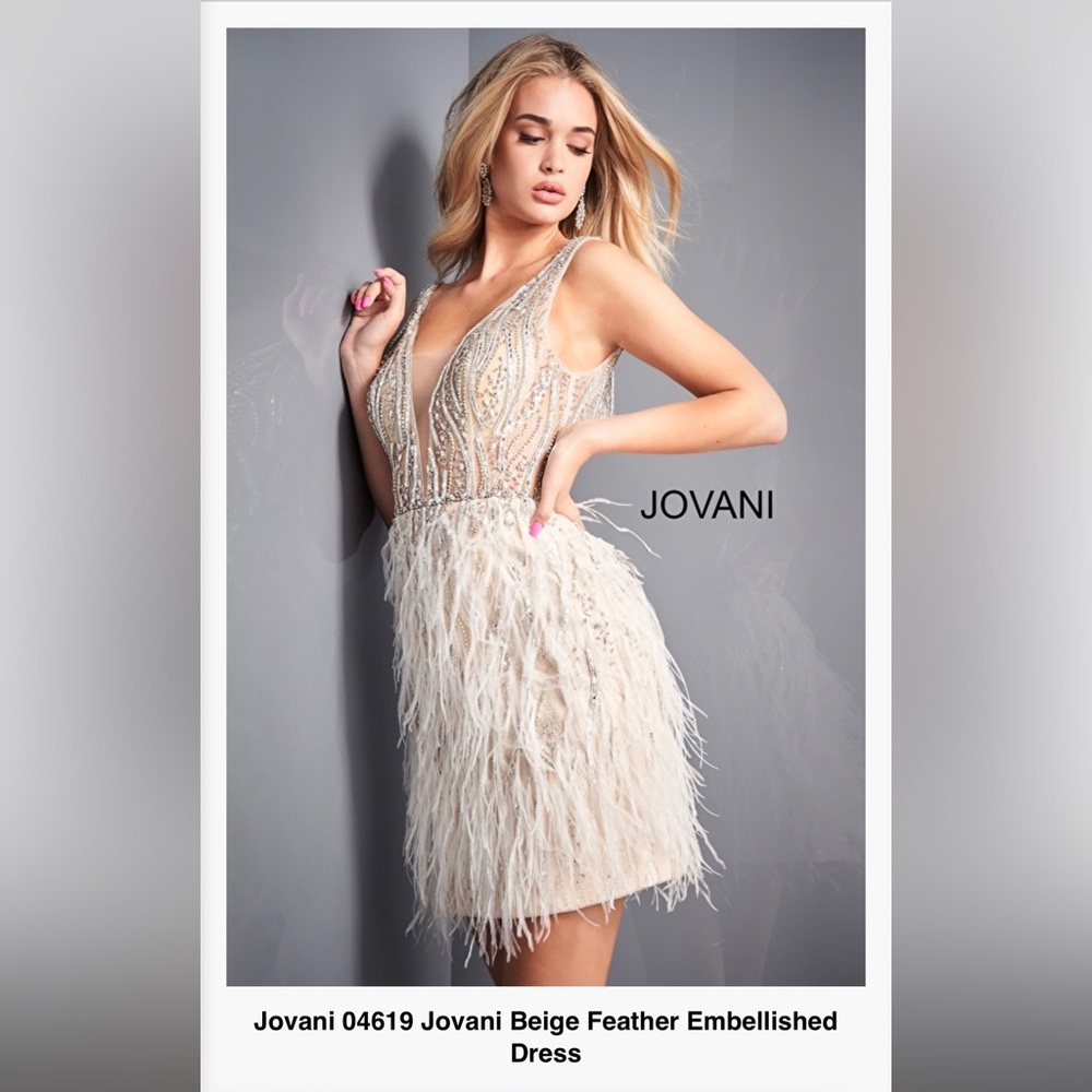 NWT Jovani feather embellished dress